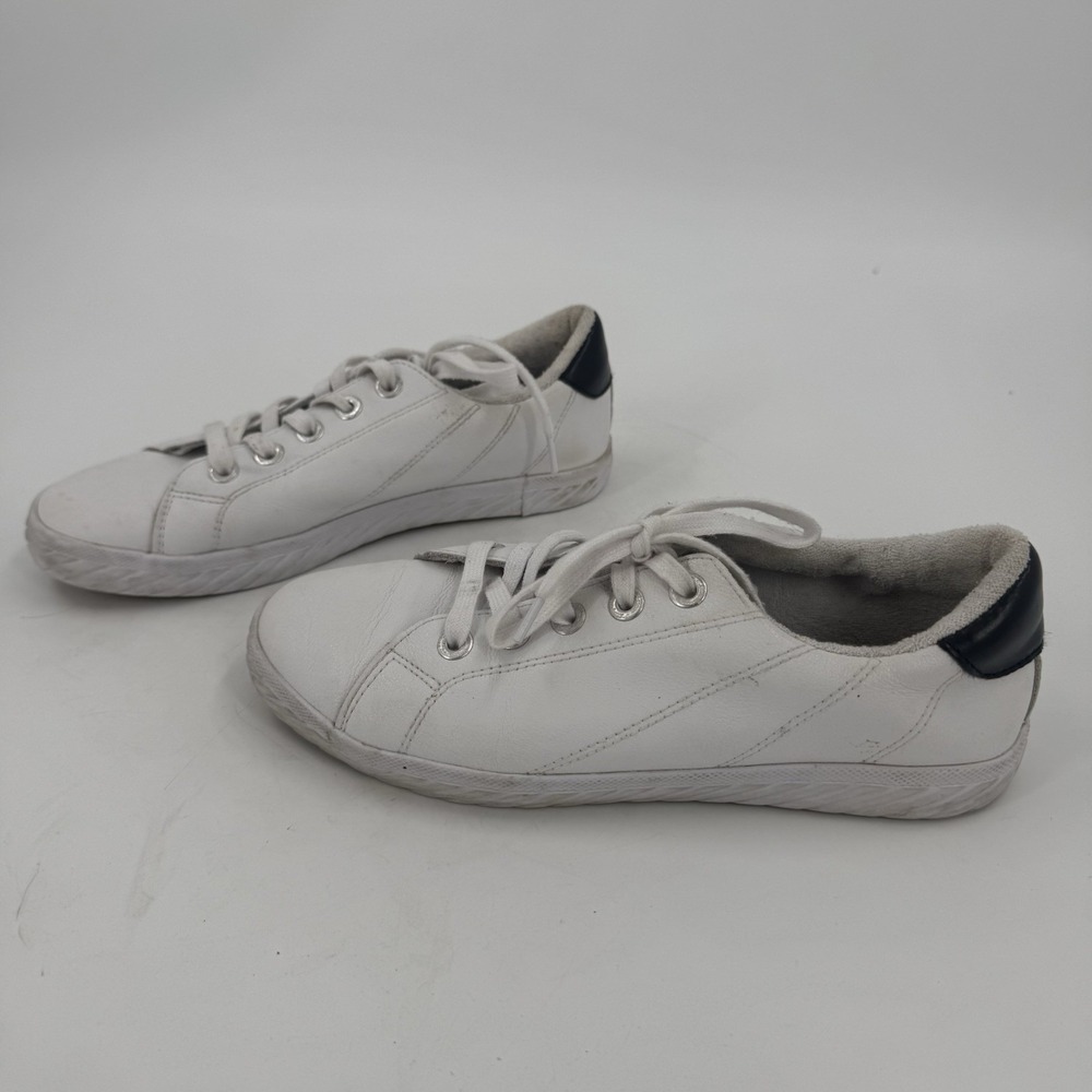 Tommy Bahama Women's Size 8 White Leather Lace Up Casual Sneakers Navy Trim